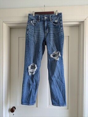 American Eagle Mom Straight Denim Distressed Jeans- 4
